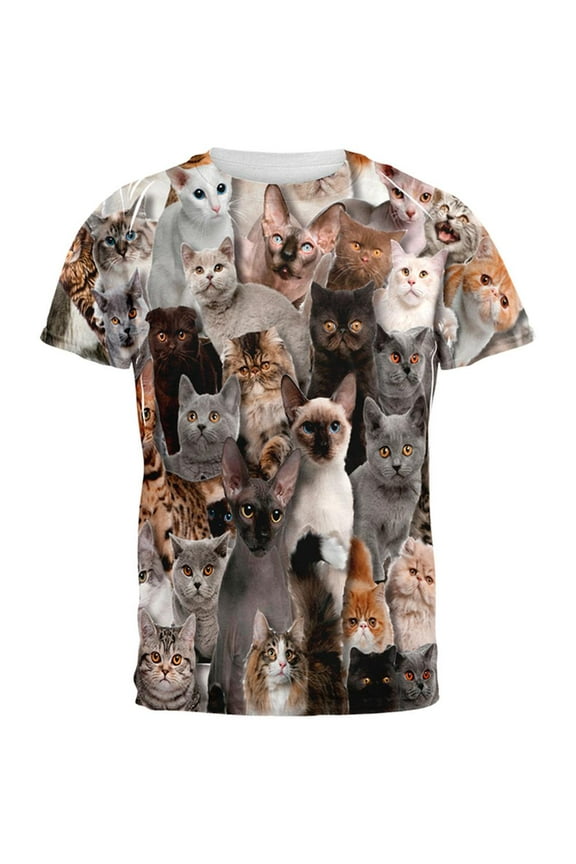 Crazy Cat All Over Adult T-Shirt