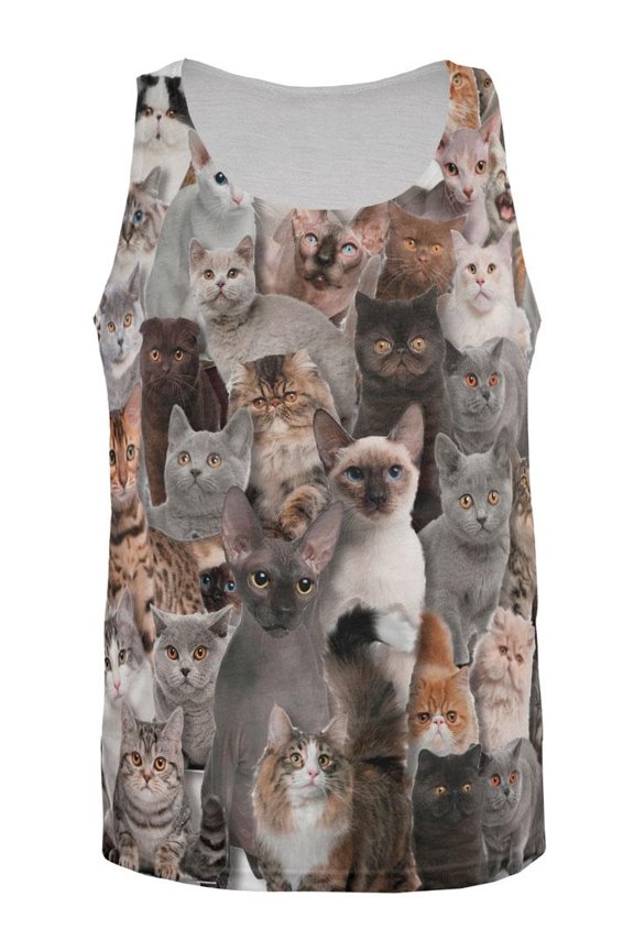 Crazy Cat All Over Adult Tank Top - Large