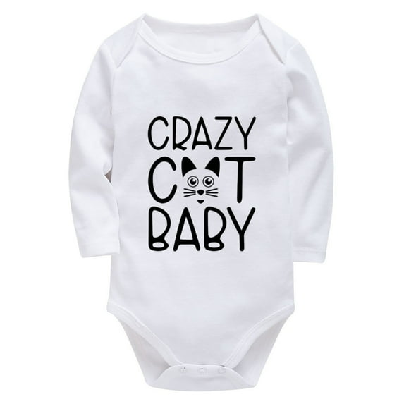 Crazy Cat Baby Newborn Coming Home Outfit Boy Long Sleeve Bringing Baby Home Outfit Girl Newborn White Baby Boy Cotton Rompe