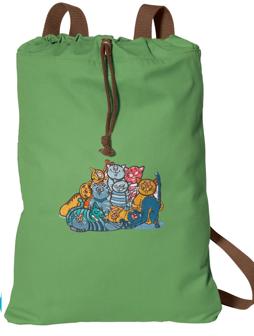 Crazy Cat Drawstring Backpack NATURAL COTTON Cat Cinch Bag