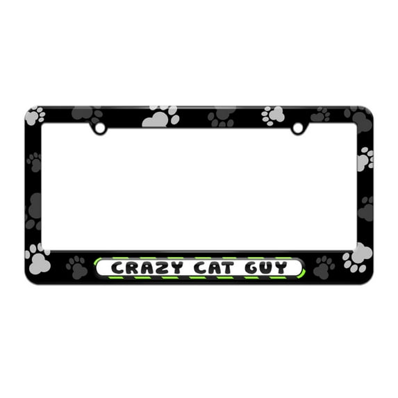 Crazy Cat Guy License Plate Tag Frame - Paw Prints Design