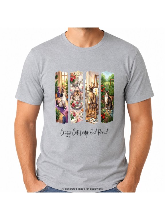 Crazy Cat Lady And Proud Graphic T-Shirt, Cat Lover Unisex Tee, Size 2XL
