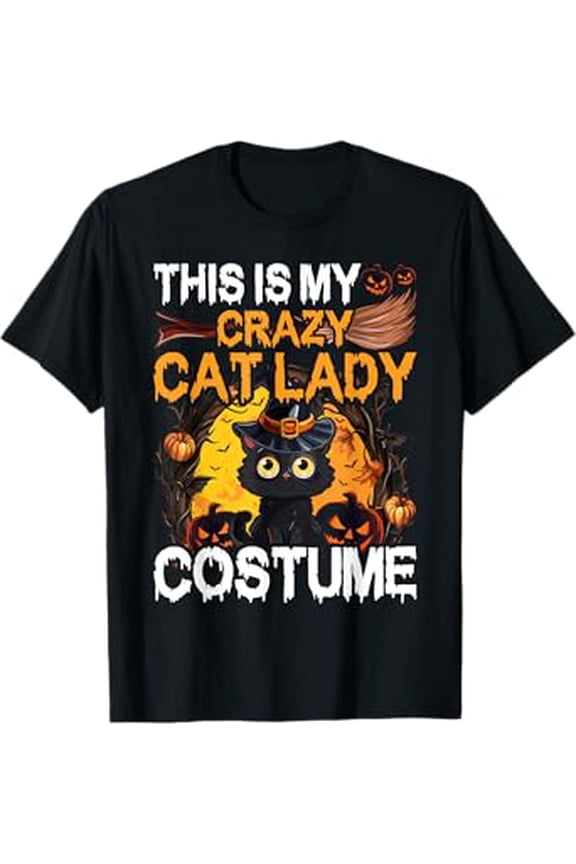 Crazy Cat Lady Costume Black Cat Funny Halloween Day T-Shirt