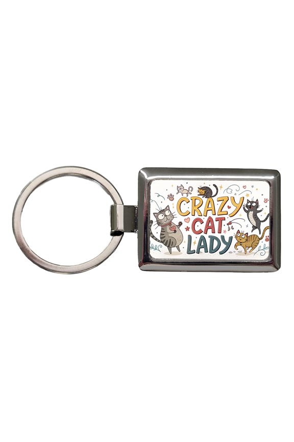 Crazy Cat Lady Funny Humorous Metal Rectangle Keychain