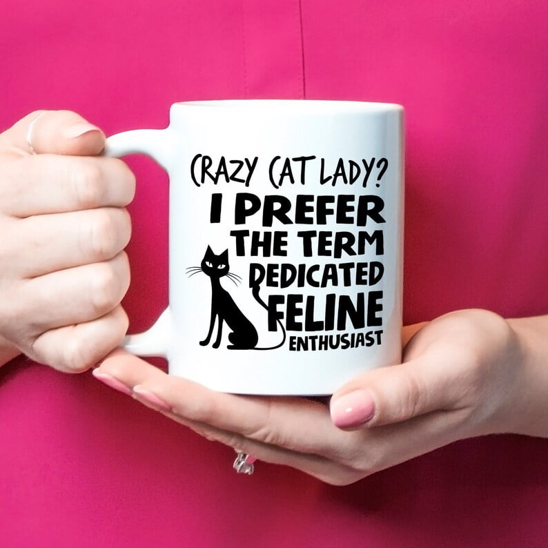 Mug-Tastic 'Crazy Cat Lady' Ceramic Coffee Mug - 312ml, Dishwasher & Microwave Safe, Hand Decorated In UK