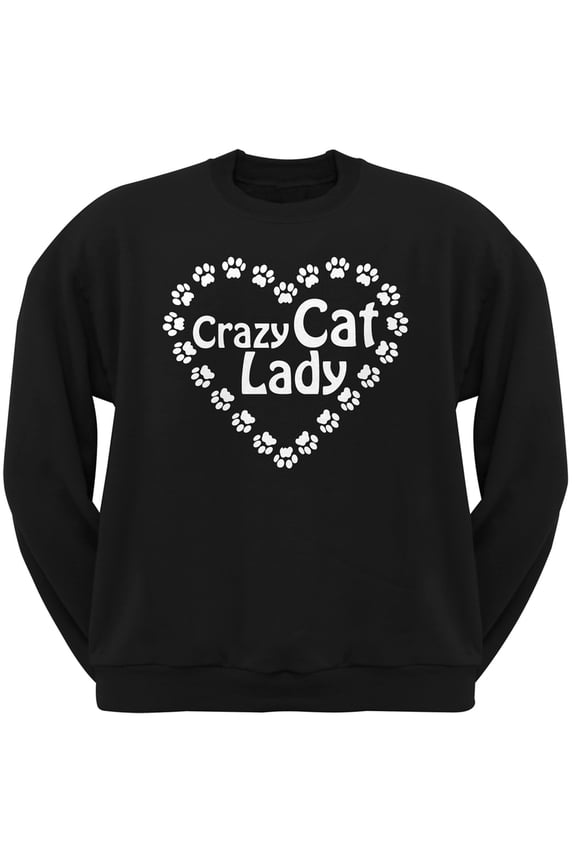 Crazy Cat Lady Paw Heart Black Crew Neck Sweatshirt