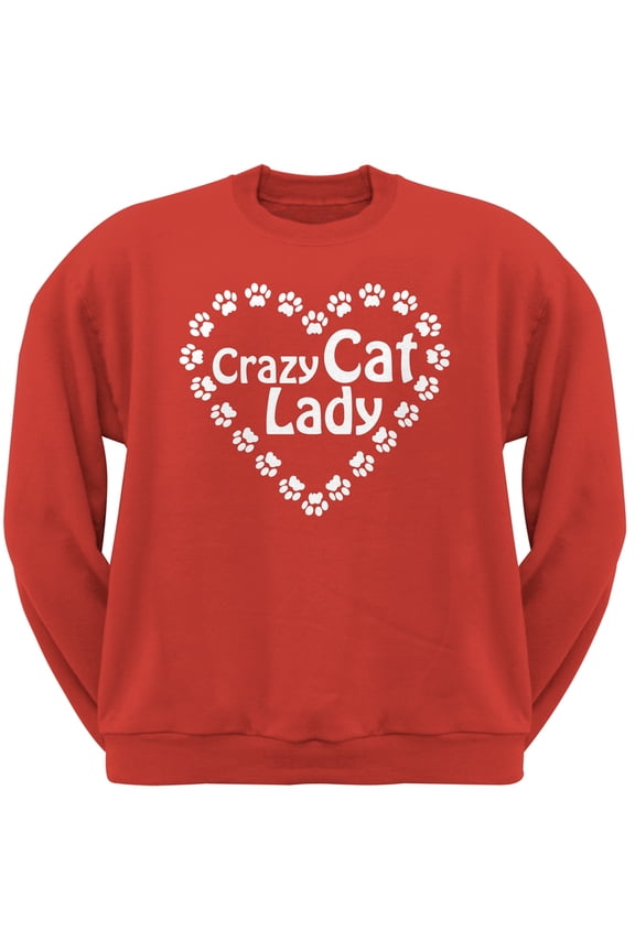 Crazy Cat Lady Paw Heart Red Crew Neck Sweatshirt