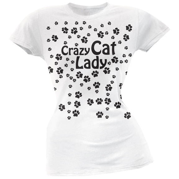 Crazy Cat Lady Paw Prints White Soft Juniors T-Shirt - X-Large