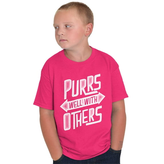 Crazy Cat Lady Purrs Well With Others Crewneck T Shirts Boy Girl Teen Brisco Brands L