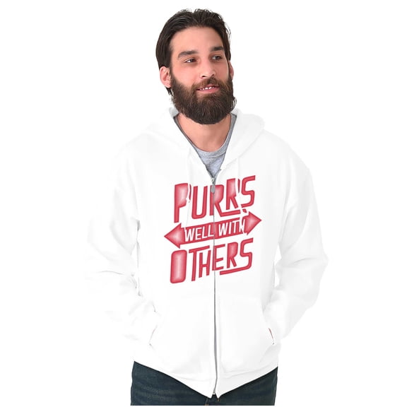 Crazy Cat Lady Purrs Well With Others Zip Up Hoodie Men's Women's Brisco Brands X