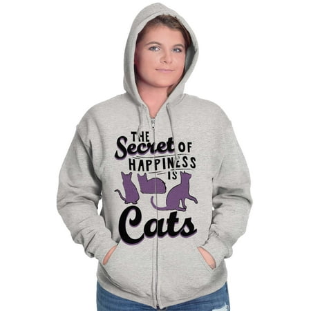 Crazy Cat Lady Secret of Happiness Womens Plus Size Graphic Zipper Hoodie Brisco Brands 5X