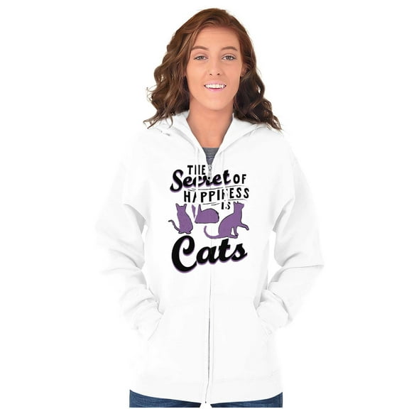 Crazy Cat Lady Secret of Happiness Womens Plus Size Graphic Zipper Hoodie Brisco Brands 5X