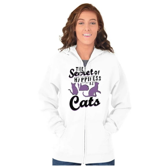 Crazy Cat Lady Secret of Happiness Zip Hoodie Sweatshirt Women Brisco Brands M