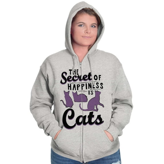 Crazy Cat Lady Secret of Happiness Zip Hoodie Sweatshirt Women Brisco Brands X