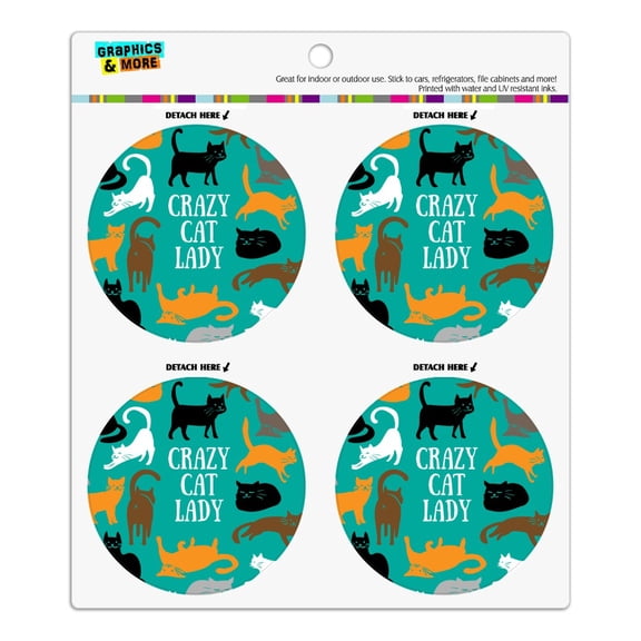 Crazy Cat Lady Teal Orange Black Brown Refrigerator Fridge Locker Vinyl Circle Magnet Set