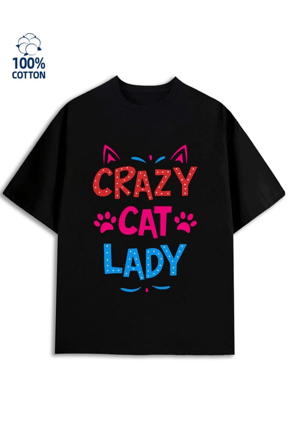 Crazy Cat Lady Tee men's 180G 100% Cotton black Unique Design Unisex Shirt Cotton tshirts Basic Unisex Shirt Short Sleeve tshirts Classic Unisex Shirt Short Sleeve tshirts