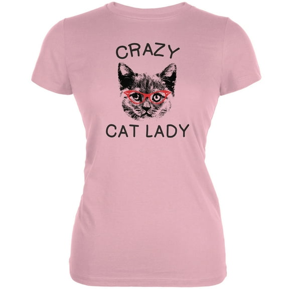 Crazy Cat Lady With Glasses Pink Soft Juniors T-Shirt
