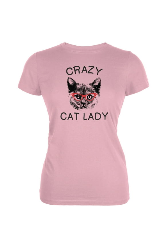 Crazy Cat Lady With Glasses Pink Soft Juniors T-Shirt