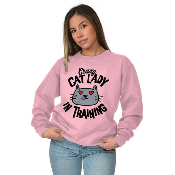 Crazy Cat Lady in Training Funny Cute Women Crewneck Sweatshirt Brisco Brands 2X