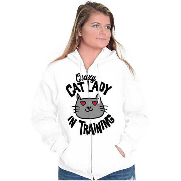 Crazy Cat Lady in Training Funny Cute Zip Hoodie Sweatshirt Women Brisco Brands M