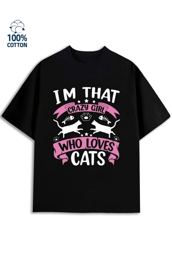 Crazy Cat Lady for men funny humor 180G 100% Cotton black husband work Basic Unisex Shirt Crewneck tshirts Retro Unisex Shirt Graphic tshirts Basic Unisex Shirt Cotton tshirts