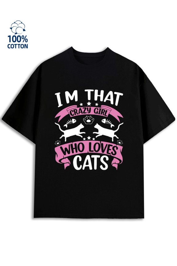 Crazy Cat Lady for men funny humor 180G 100% Cotton black husband work Basic Unisex Shirt Crewneck tshirts Retro Unisex Shirt Graphic tshirts Basic Unisex Shirt Cotton tshirts