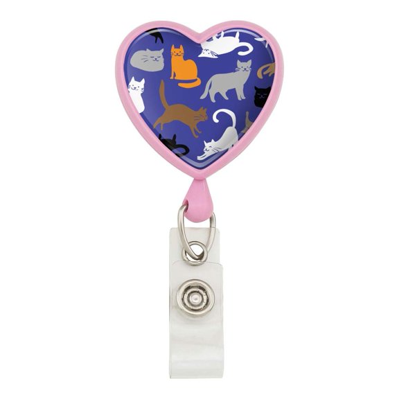 Crazy Cat Pattern Heart Lanyard Retractable Reel Badge ID Card Holder