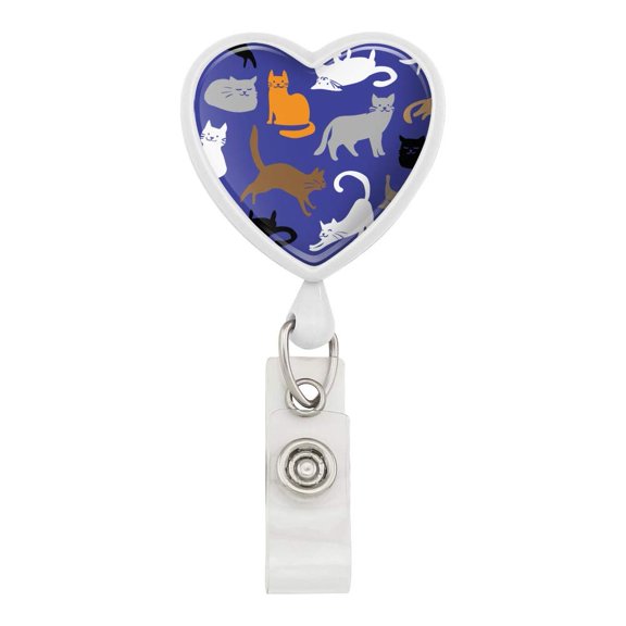 Crazy Cat Pattern Heart Lanyard Retractable Reel Badge ID Card Holder