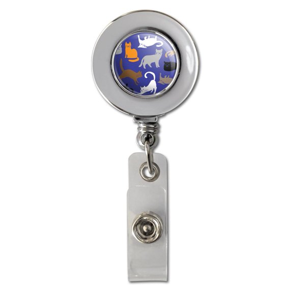 Crazy Cat Pattern Retractable Reel Chrome Badge ID Card Holder Clip