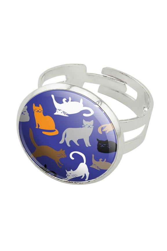Crazy Cat Pattern Silver Plated Adjustable Novelty Ring