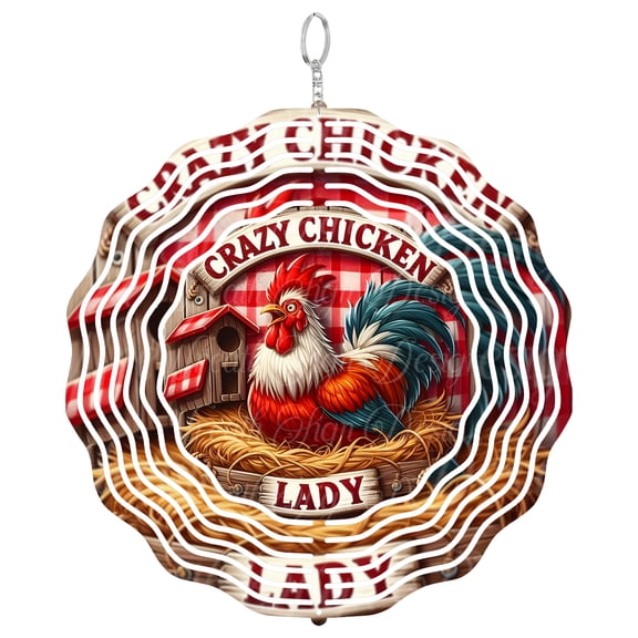 Crazy Chicken Lady 3D Wind Spinner Stainless Steel Kinetic Art Funny Farmhouse Garden Decor