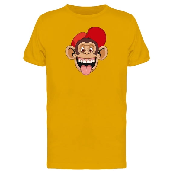 Crazy Chimpanzee Red Hat T-Shirt Men -Image by Shutterstock, Male XX-Large