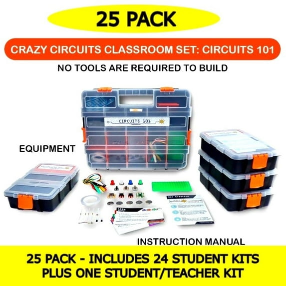 Brown Dog Gadgets Crazy Circuits 101 Classroom Set – 25-Pack, 27-Piece Electronics Learning Kits