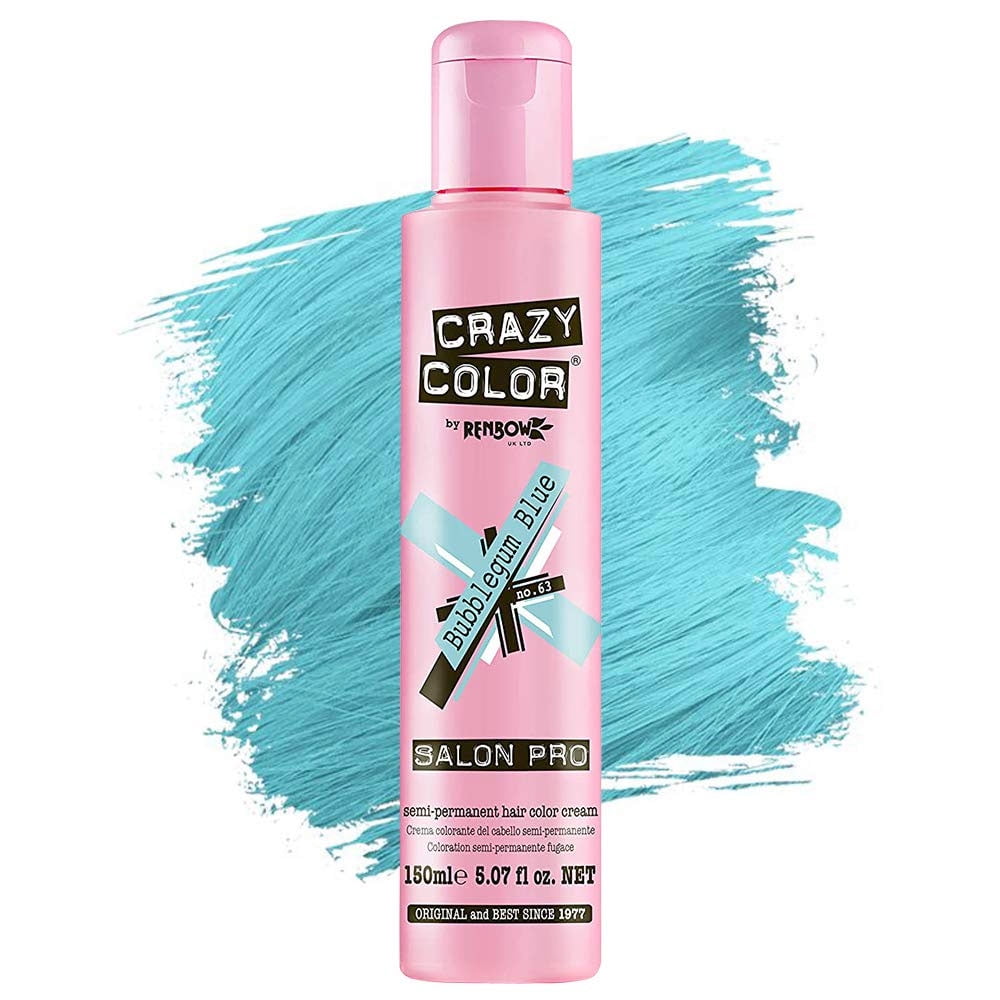 Crazy Color Semi Permanent Hair Colour, Bubblegum Blue 63, 5.07 Oz.