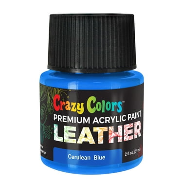 Crazy Colors Cerulean Blue Premium Acrylic Leather and Shoe Paint, 2 oz Bottle - Flexible, Crack, Scratch, Peel Resistant - Artist Create Custom Sneakers, Jackets, Bags, Purses, Furniture Artwork