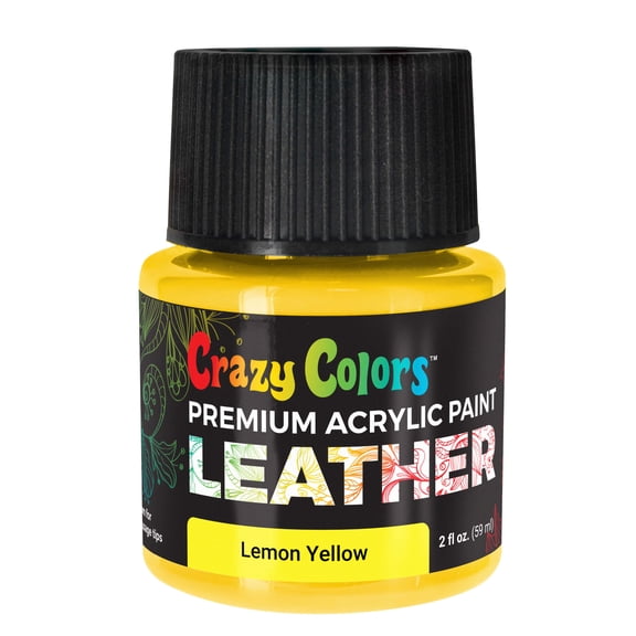 Crazy Colors Lemon Yellow Premium Acrylic Leather and Shoe Paint, 2 oz Bottle - Flexible, Crack, Scratch, Peel Resistant - Artist Create Custom Sneakers, Jackets, Bags, Purses, Furniture Artwork