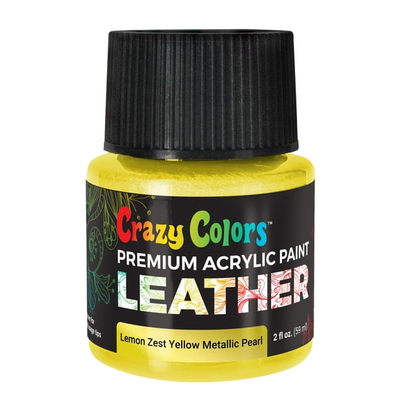 Crazy Colors Lemon Zest Yellow Metallic Pearl Premium Acrylic Leather and Shoe Paint, 2 oz Bottle - Flexible, Crack, Scratch, Peel Resistant - Artist Create Custom Sneakers, Jackets, Bags, Purses