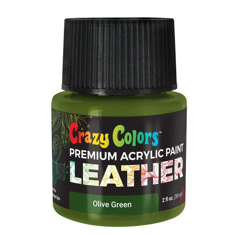 Crazy Colors Olive Green Premium Acrylic Leather and Shoe Paint, 2 oz Bottle - Flexible, Crack, Scratch, Peel Resistant - Artist Create Custom
