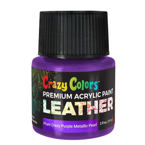 Crazy Colors Plum Crazy Purple Metallic Pearl Premium Acrylic Leather and Shoe Paint, 2 oz Bottle - Flexible, Crack, Scratch, Peel Resistant - Artist Create Custom Sneakers, Jackets, Bags, Purses