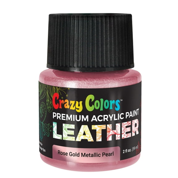 Crazy Colors Rose Gold Metallic Pearl Premium Acrylic Leather and Shoe Paint, 2 oz Bottle - Flexible, Crack, Scratch, Peel Resistant - Artist Create Custom Sneakers, Jackets, Bags, Purses