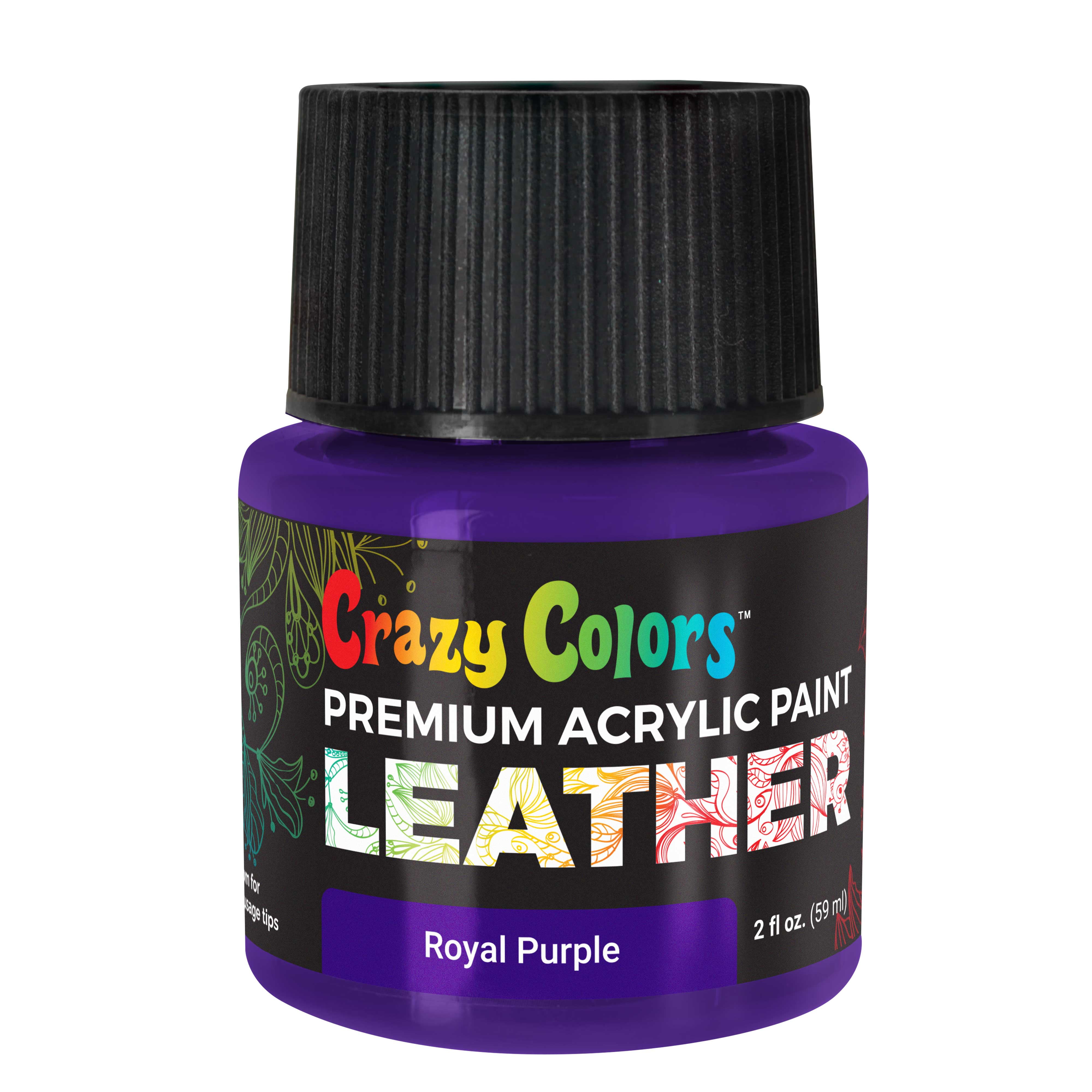 Crazy Colors Royal Purple Premium Acrylic Leather & Shoe Paint - 2 Oz Bottle, Flexible & Waterproof For Custom Sneakers, Jackets, Bags