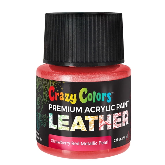 Crazy Colors Strawberry Red Metallic Pearl Premium Acrylic Leather and Shoe Paint, 2 oz Bottle - Flexible, Crack, Scratch, Peel Resistant - Artist Create Custom Sneakers, Jackets, Bags, Purses