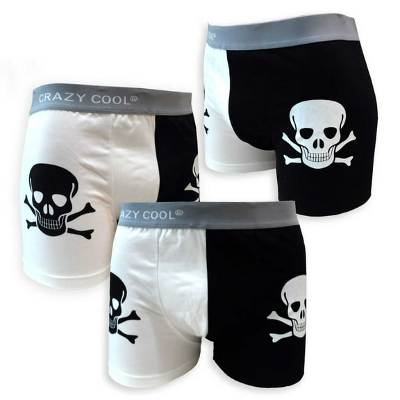 Crazy Cool Men's Cotton Boxer Briefs 3-Pack, Skull (XL)
