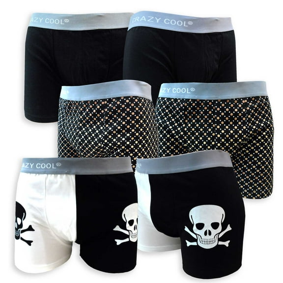 Crazy Cool Men's Cotton Boxer Briefs Underwear Variety Designs of 6-Pack