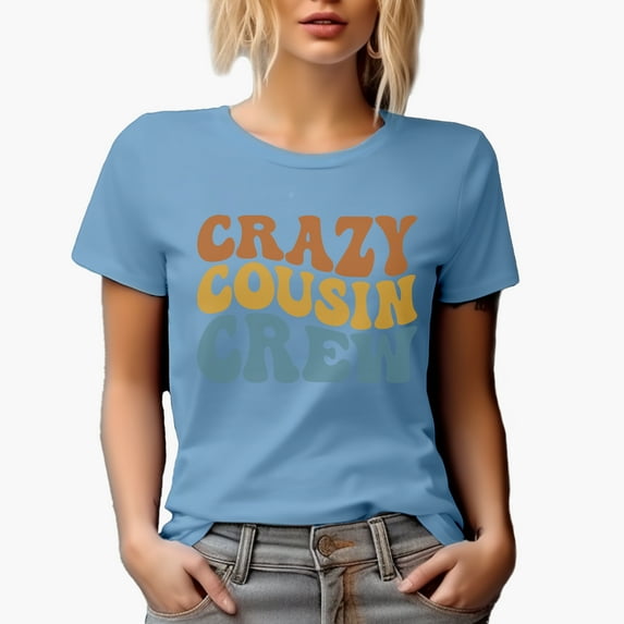 Crazy Cousin Crew, Family Themed, Groovy Retro Wavy Text Merch Gift, Baby Blue T-Shirt, 2XL
