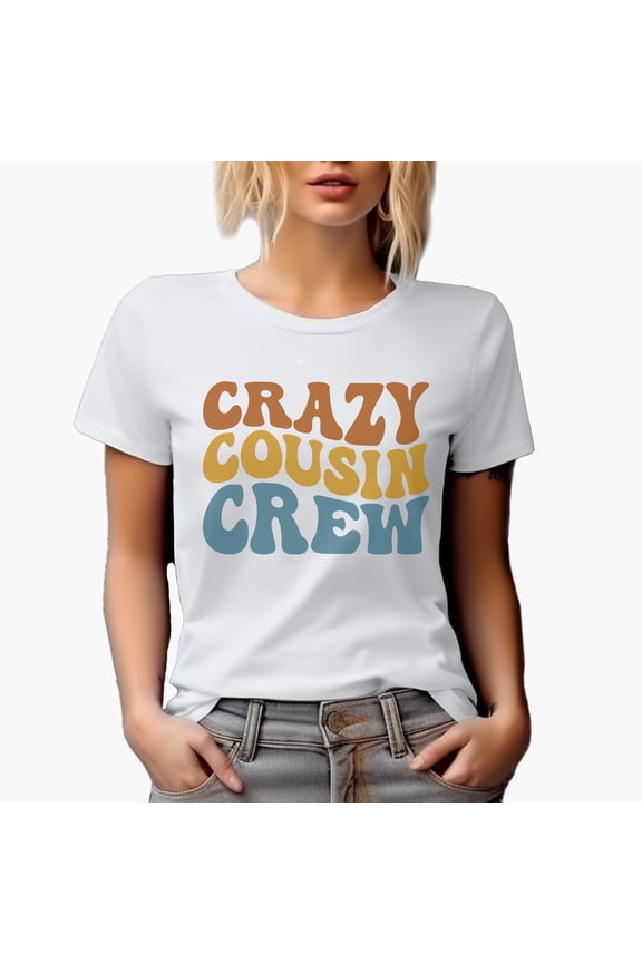 Crazy Cousin Crew, Family Themed, Groovy Retro Wavy Text Merch Gift, White T-Shirt, Large