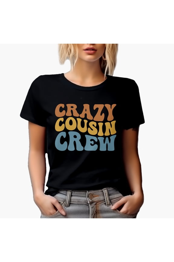 Crazy Cousin Crew, Family or Cousins Themed, Groovy Retro Wavy Text Merch Gift, Black T-Shirt, 3XL