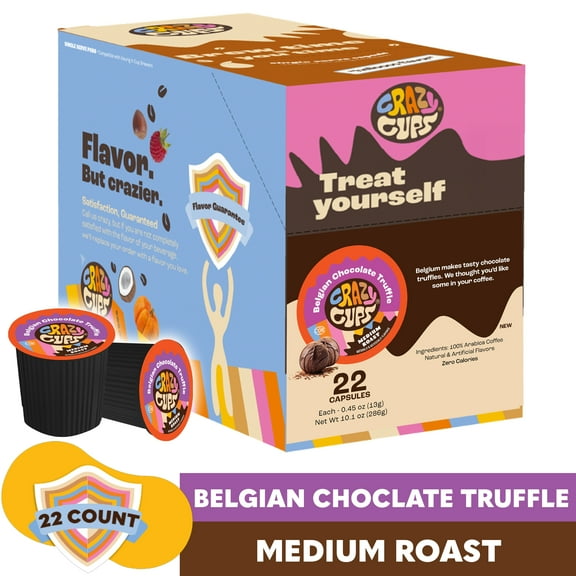 Crazy Cups Belgian Chocolate Truffle Coffee Pods, Medium Roast, 22 Count for Keurig K Cup Machines