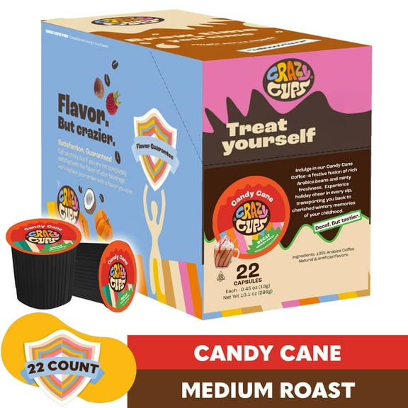 Crazy Cups Candy Cane Decaf Coffee Pods, 22 count