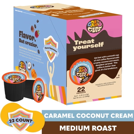 Crazy Cups Caramel Coconut Cream coffee pods, Medium Roast, 22 Count For Keurig K Cup Machines